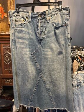 Levi's light blue denim midi skirt with frayed hem